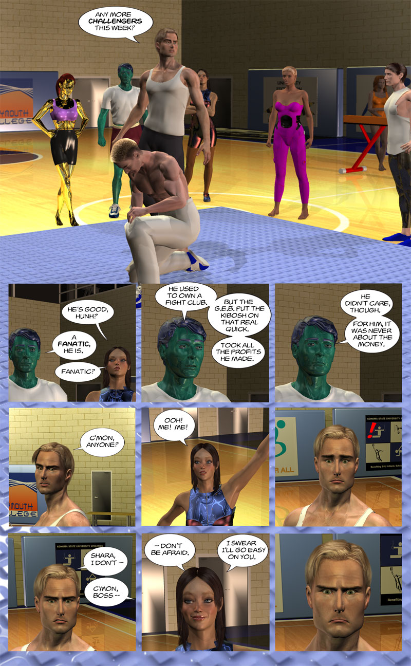 Chapter 4, page 15 – Shara volunteers to spar with Samson
