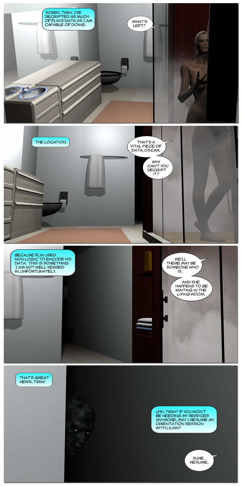 Chapter 6, page 8 – Tirin showers while a Shadow watches