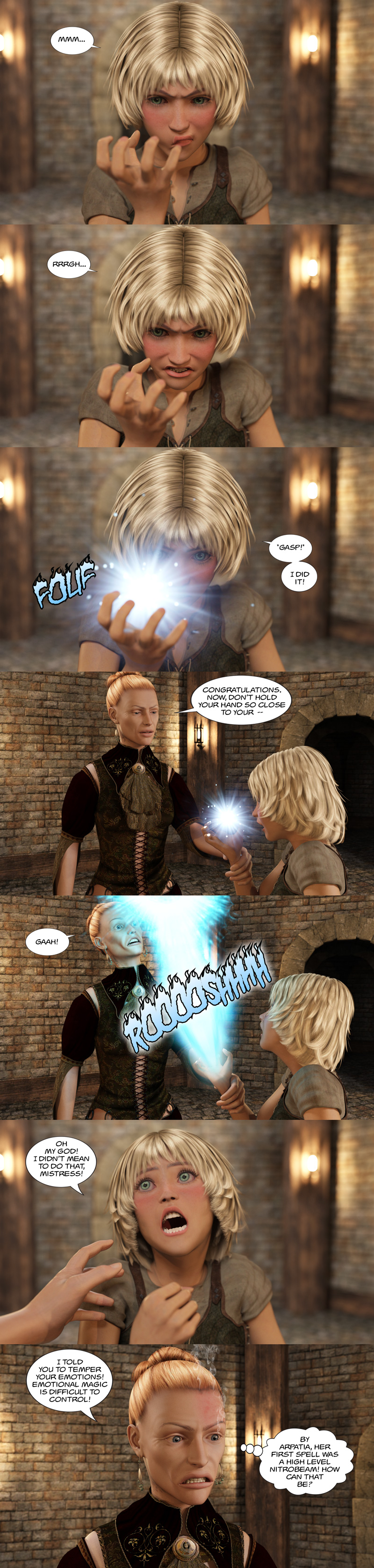 Chapter 15, page 14 – Little Tirin’s first spell